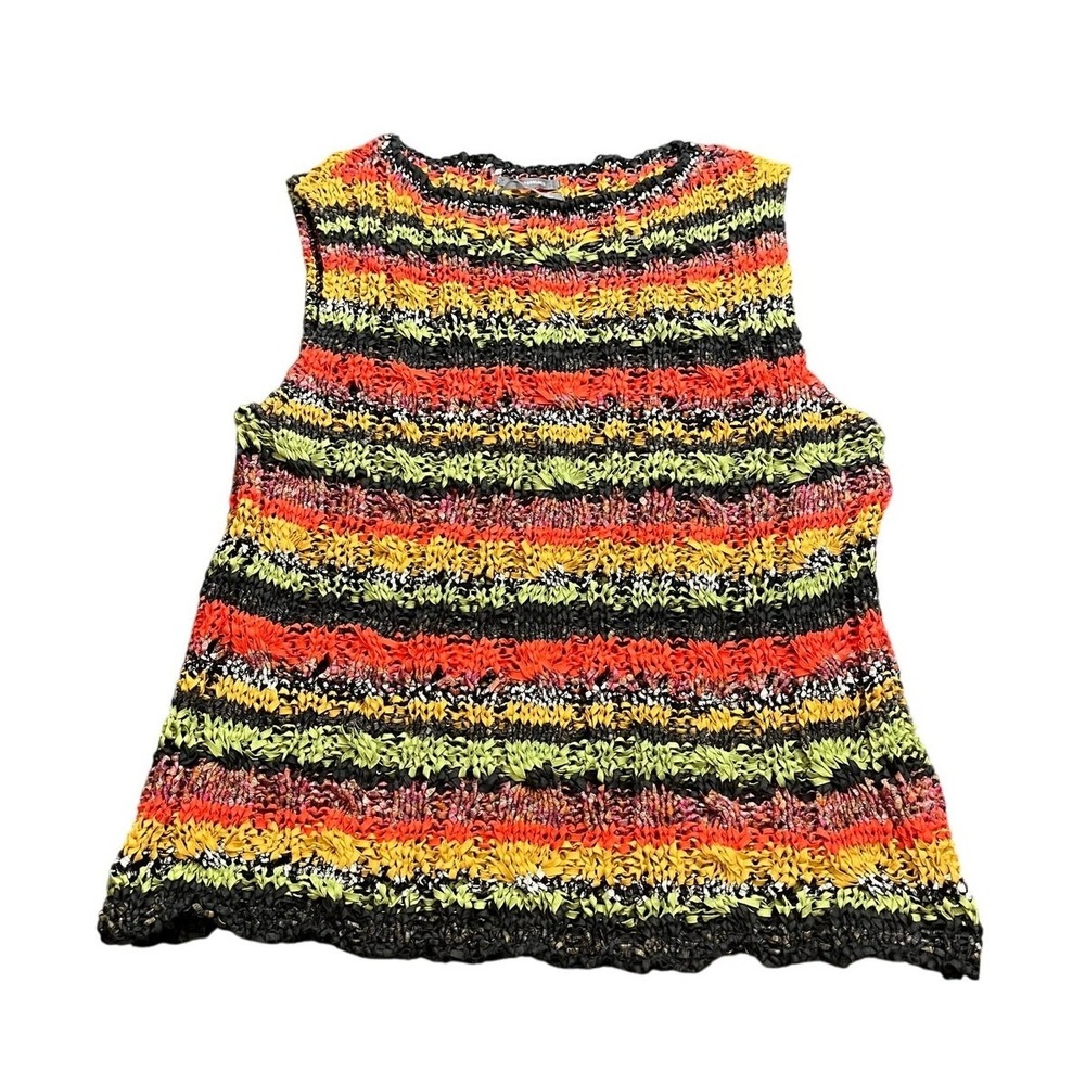 Anthropologie Tank Top Womens L Multi Color Ribbon Knit Striped Sleeveless Italy